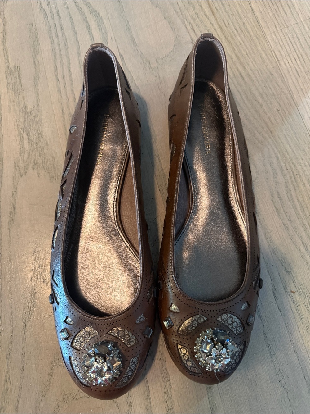 BCBG Maxazria Women’s Brown Embellished Ballet Flats - Size 10B